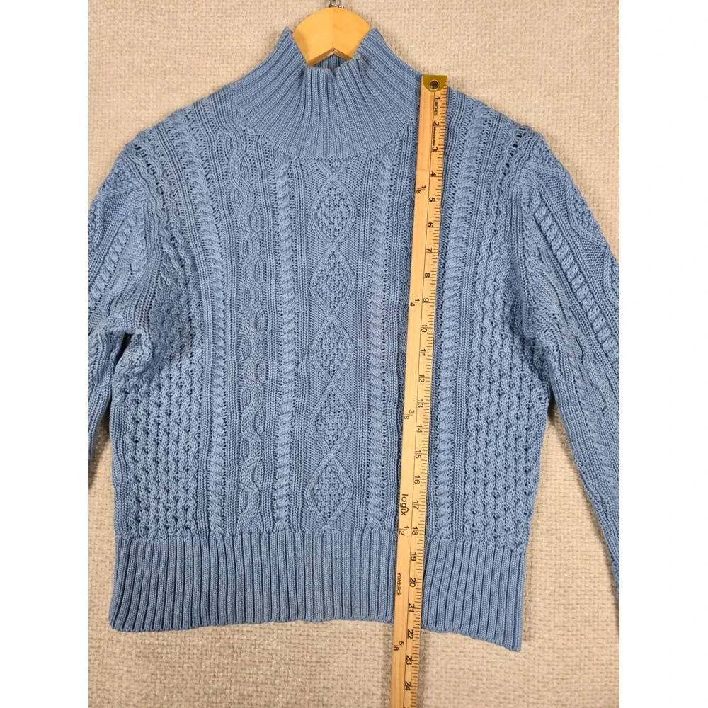 Brooks Brothers Sweater Womens Large Blue Cable Knit 100% Mercerized Cotton Sz L